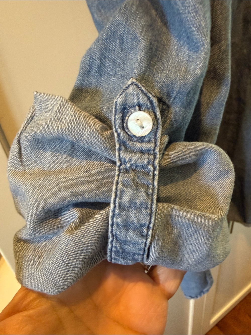 Cotton Chambray Button Pullover Shirt - Blue XL - Picture 5 of 6